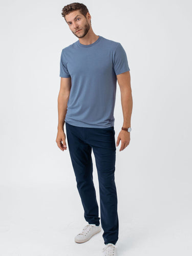 Joe is 6'2, 177LBS and wears a size L # Wedgewood Performance Crew Neck T-Shirt | Fresh Clean Threads