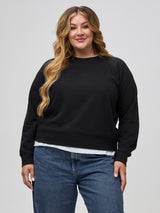Vanessa is 5'10" and wears a size 2X # Women's Black Crew Sweatshirt | Fresh Clean Threads