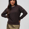 Nathalie is 5'6" and wears a size S # Espresso Women's Crew Sweatshirt | FCT