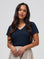 Nathalie is 5'6" and wears a size S # Women's Dark Navy V-Neck | Women's Collection at Fresh Clean Threads