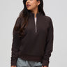 Nathalie is 5'6" and wears a size S # Women's Half Zip in Espresso | New Style at FCT