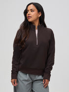 Nathalie is 5'6" and wears a size S # Women's Half Zip in Espresso | New Style at FCT