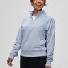 Nathalie is 5'6" and wears a size S # Your New Favorite Sweatshirt | Women's Half Zip Sweatshirt at Fresh Clean Threads 